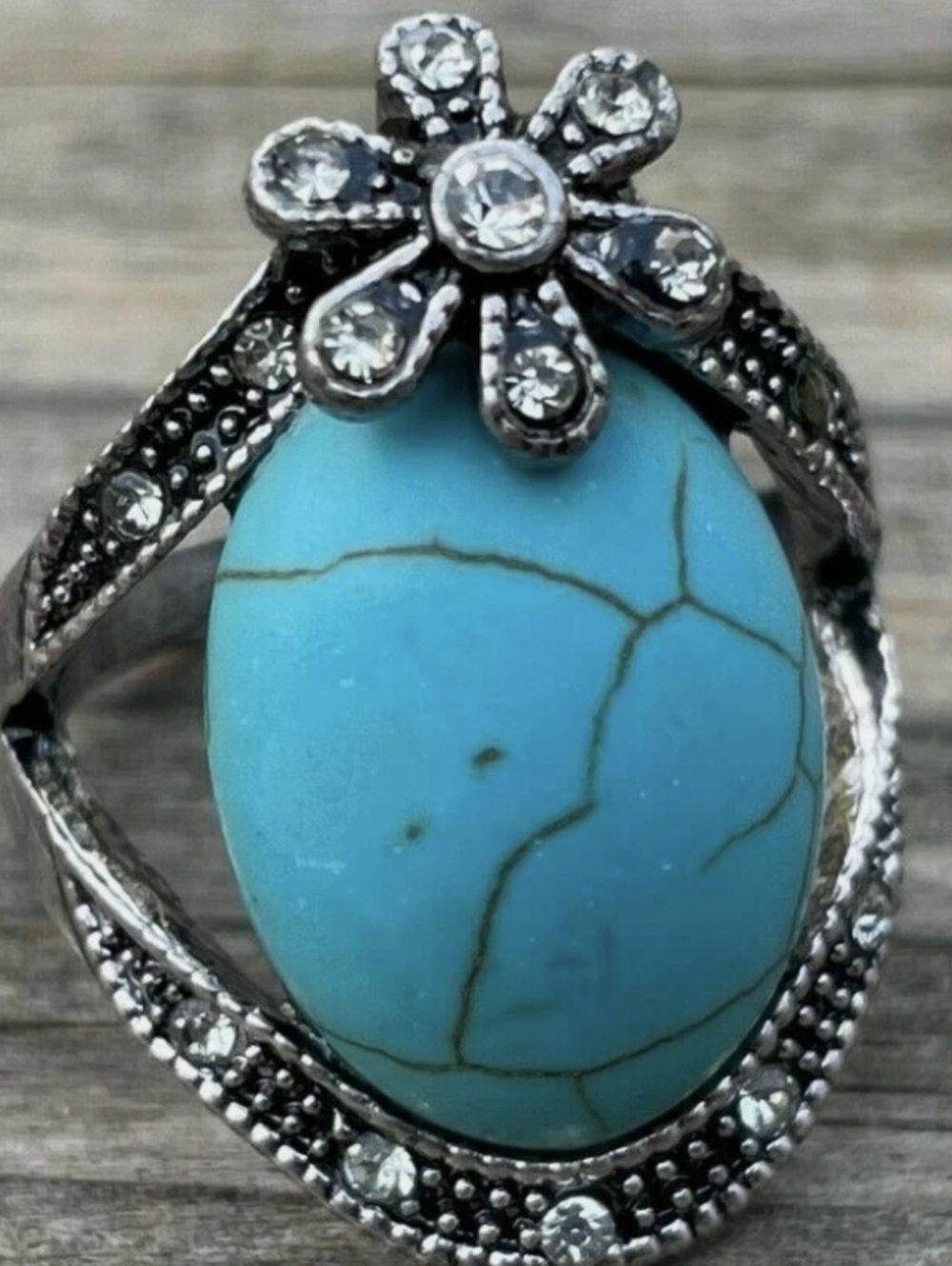 SALE! Vintage Style Ring flower turquoise Silver Fashion Jewelry